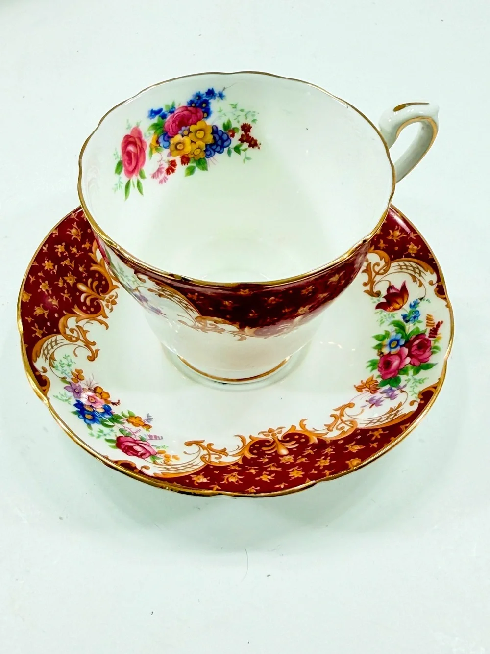 Vintage Paragon Rockingham Fine Bone China Tea Cup & Saucer Set Red Flower Bird